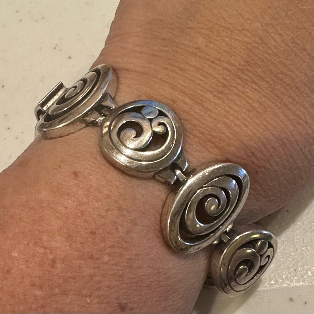 Brighton Contempo link Bracelet, swirl pattern circles & ovals, silver plate